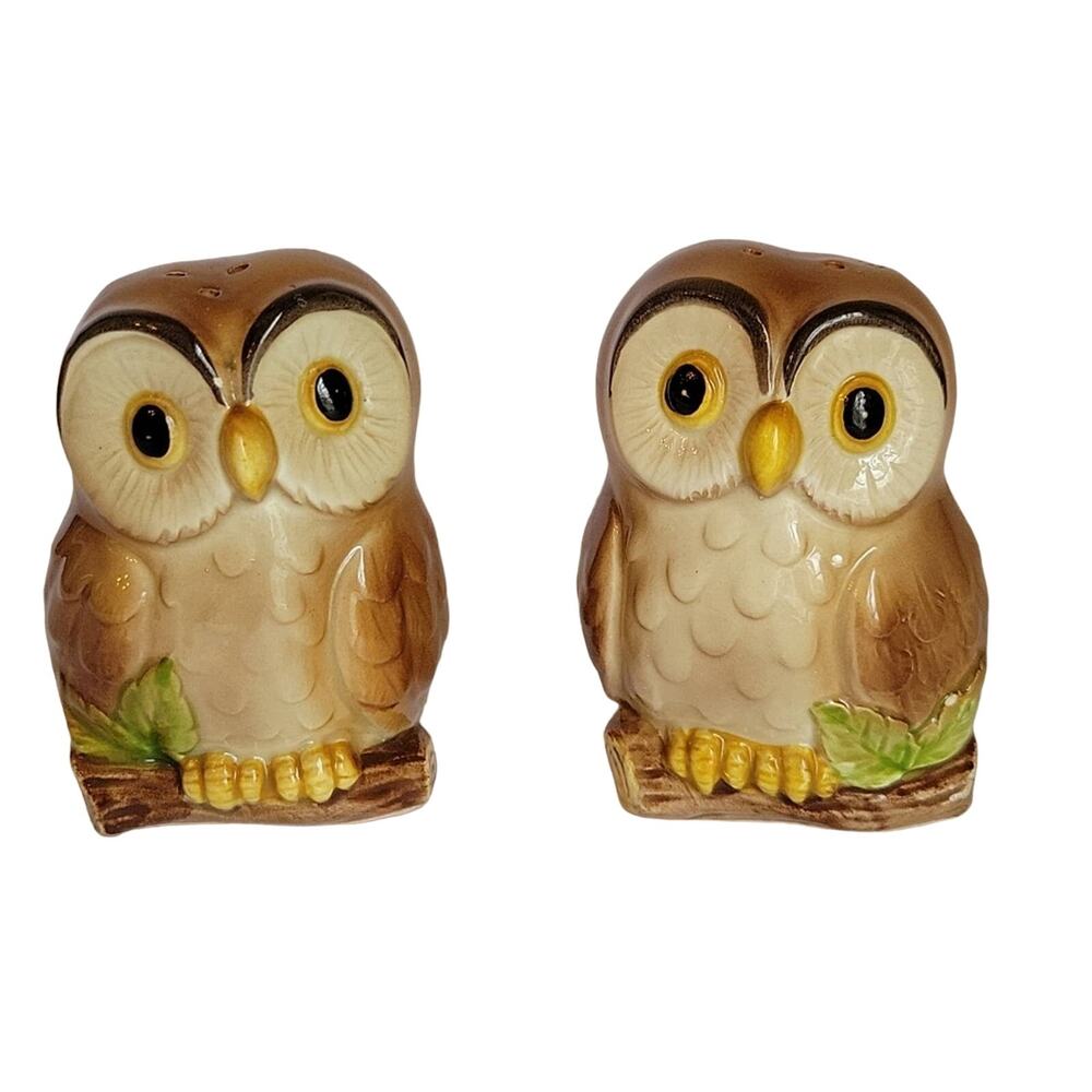 Vintage Otagiri Owl Salt Pepper Shakers 1981 Autumn Retro 1980s Forest Kitsch